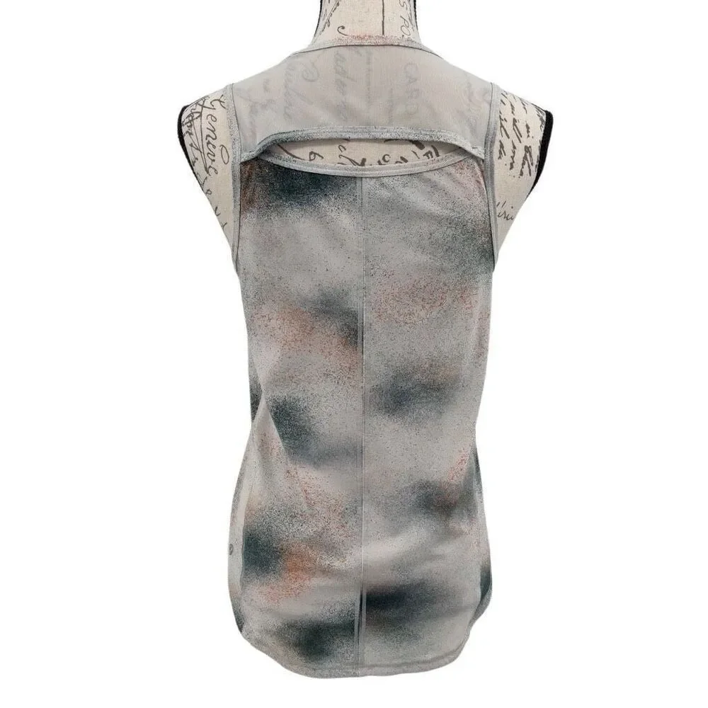Lululemon‎ High Neck Running/Training Tank Spray Camo Silver Blue Multi